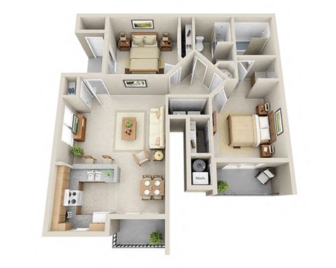  Two Bedroom Apartments Floor Plan